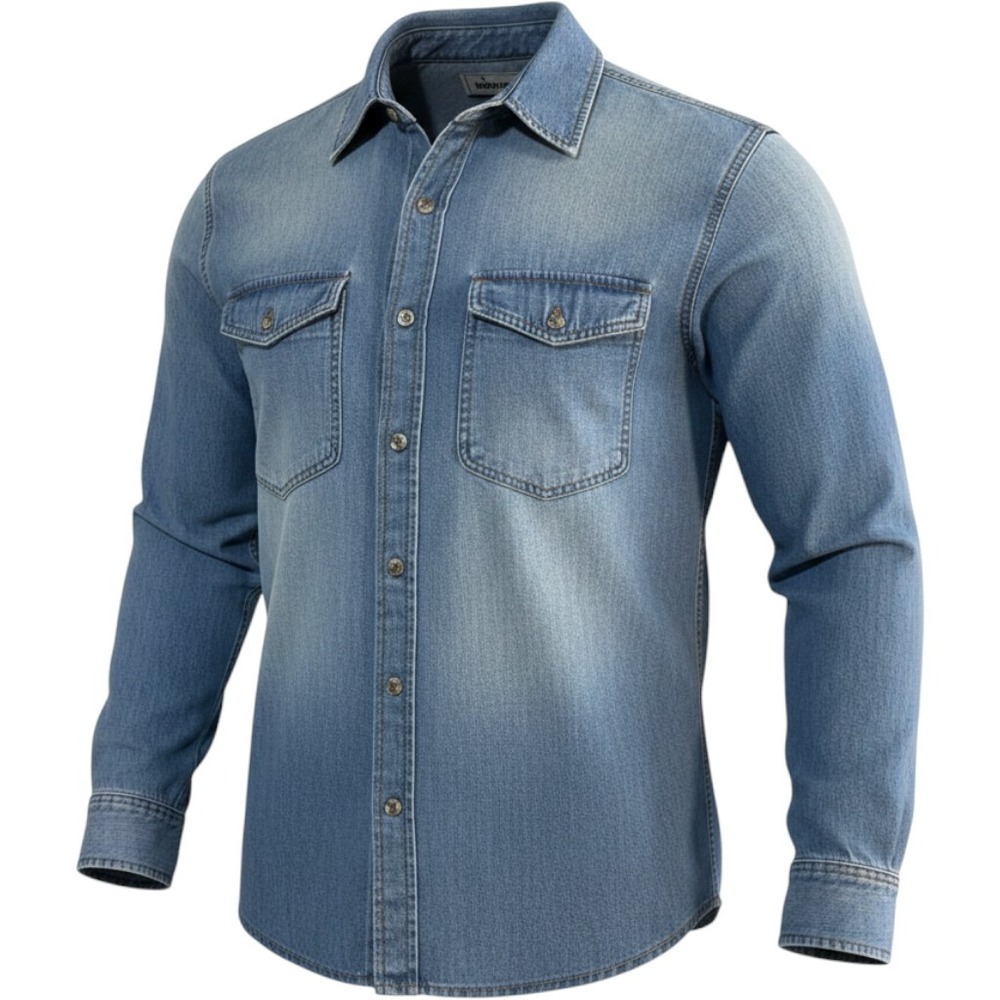 Roebucks Mens Blue Denim Button Down Shirt Long Sleeve Western Workwear Large
